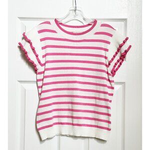 Pink and White Stripe Ruffle Sleeve Top - Small